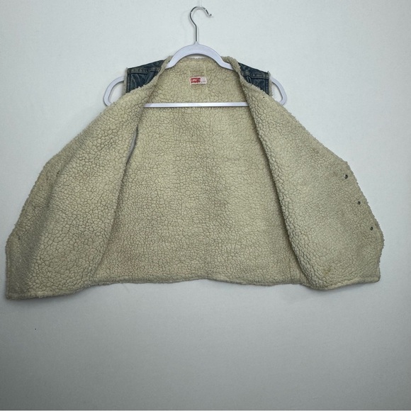 Vintage 70s Levi’s Orange Tab Shearling Lined Denim Vest Snap Button Men’s Large - Picture 5 of 9